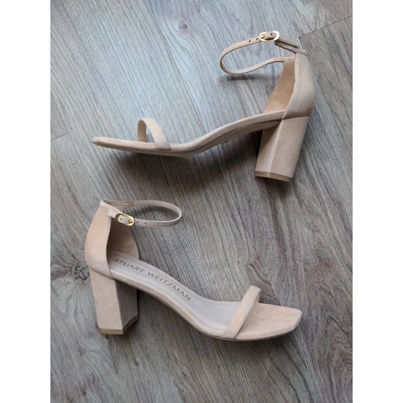 Stuart Weitzman Amelina Nearlynude Suede Heel Sandals Adobe Nude - Picture 3 of 16